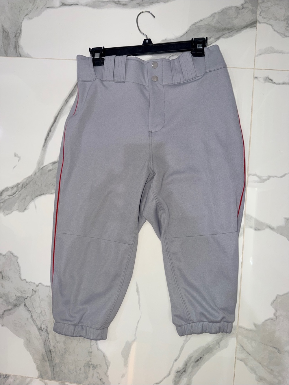 Kids Grey Knickers Baseball Pants with Red Trim
